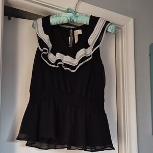 Adiva Black and White Ruffled Blouse